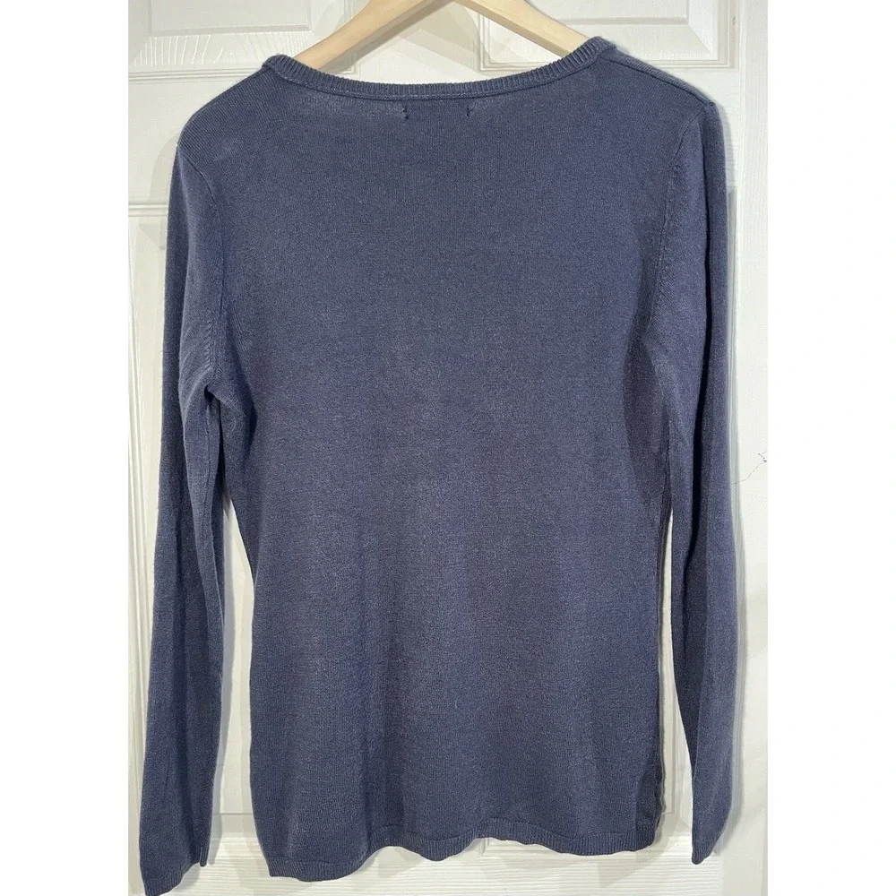 New York & Company V-Neck Sweater Womens Large Blue Long Sleeve Knit Top Casuals
